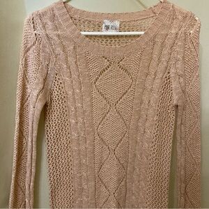 Pink Rose Textured Cable Knit Sweater Light Pink